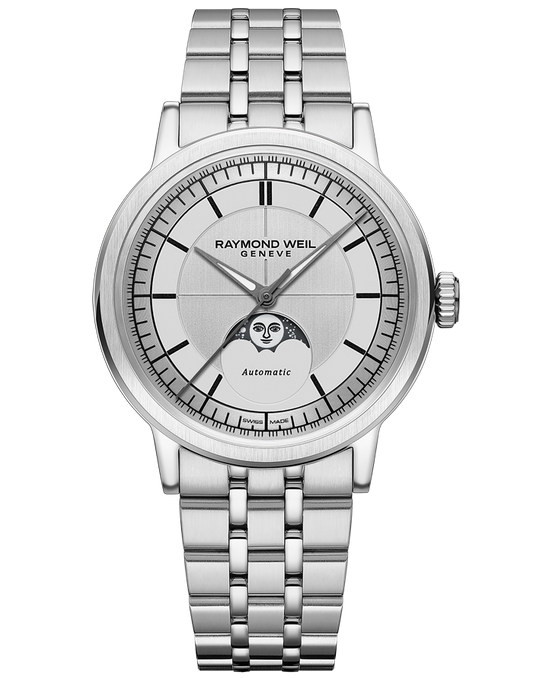 Millesime Automatic Moon Phase Silver Dial Bracelet Watch, 39.5mm 2945-ST-65001