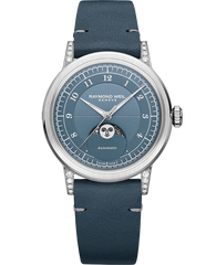 Millesime Automatic Moon Phase Denim Blue Dial Leather Strap Watch, 35mm 2145-SCS-05511