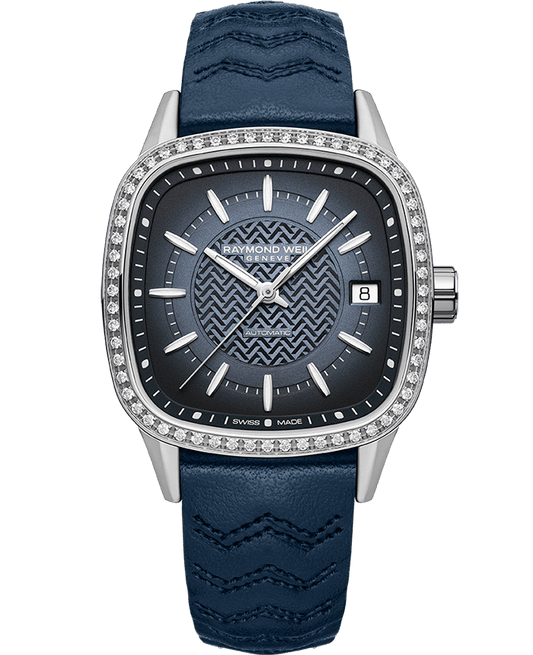 Freelancer Ladies Automatic 60 Diamonds Blue Dial Leather Strap Watch, 34.5 x 34.5mm 2490-SCS-50051