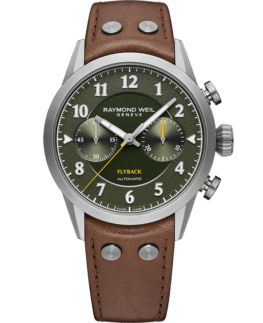 raymond-weil-freelancer-mens-pilot-flyback-chronograph-green-dial-brown-leather-strap-watch-42mm-7783-tic-05520