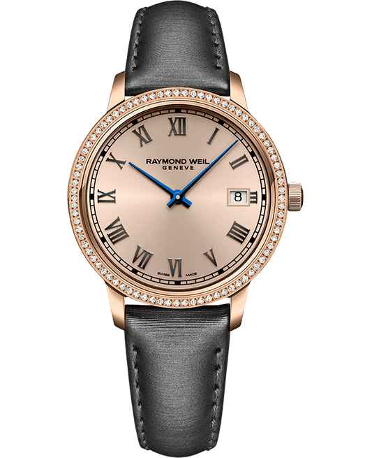 Toccata Ladies 80 Diamonds Rose Gold Dial Grey Satin Strap Watch, 34mm 5385-C5S-00859