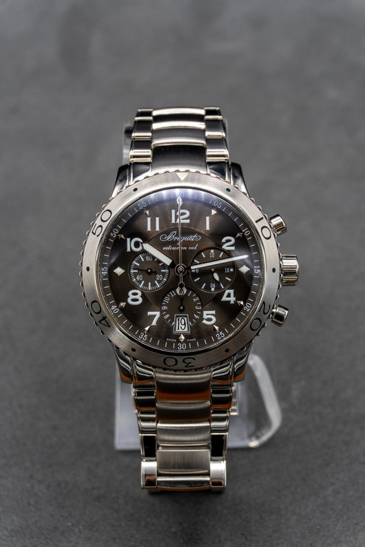 Breguet Marine chrono diver bezel Steel bracelet grey dial pre owned watch 3810