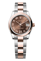 Oyster Perpetual Datejust 31 in Oystersteel and Everose gold features a chocolate, diamond-set dial and an Oyster bracelet 278241-Chocolate