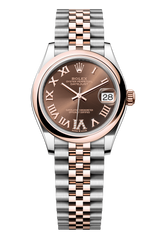 Oyster Perpetual Datejust 31 in Oystersteel and Everose gold features a chocolate, diamond-set dial and a Jubilee bracelet 278241-Chocolate 1