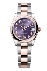 Oyster Perpetual Datejust 31 in Oystersteel and Everose gold features an aubergine, diamond-set dial and an Oyster bracelet 278241-Aubergine