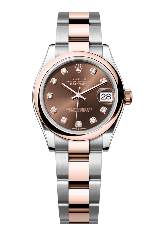 Rolex Oyster Perpetual Datejust 31 in Oystersteel and Everose gold features a chocolate, diamond-set dial and an Oyster bracelet. 278241-Chocolate 2