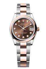Oyster Perpetual Datejust 31 in Oystersteel and Everose gold features a chocolate, diamond-set dial and an Oyster bracelet. 278241-Chocolate 2