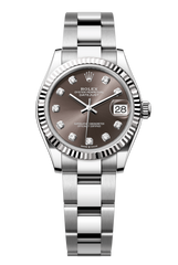 Oyster Perpetual Datejust 31 in Oystersteel and white gold features a dark grey, diamond-set dial and an Oyster bracelet. 278274-Grey 1