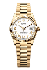 Oyster Perpetual Datejust 31 in 18 ct yellow gold features a white dial and a President bracelet 278278-White