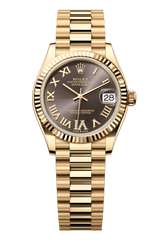 Oyster Perpetual Datejust 31 in 18 ct yellow gold features a dark grey, diamond-set dial and a President bracelet 278278-Grey