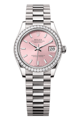 Oyster Perpetual Datejust 31 in 18 ct white gold features a pink dial and a President bracelet 278289RBR-Pink 1