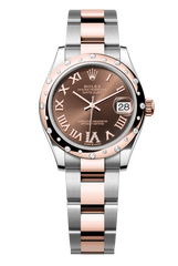 Oyster Perpetual Datejust 31 in Oystersteel and Everose gold features a chocolate, diamond-set dial and an Oyster bracelet 278341RBR-Chocolate