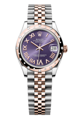 Oyster Perpetual Datejust 31 in Oystersteel and Everose gold features an aubergine, diamond-set dial and a Jubilee bracelet 278341RBR-Aubergine