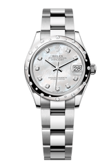 Oyster Perpetual Datejust 31 in Oystersteel and white gold features a white mother-of-pearl, diamond-set dial and an Oyster bracelet 278344RBR-Mother of Pearl