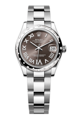Oyster Perpetual Datejust 31 in Oystersteel and white gold features a dark grey, diamond-set dial and an Oyster bracelet 278344RBR-Grey