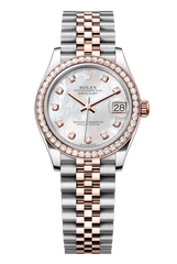 Oyster Perpetual Datejust 31 in Oystersteel and Everose gold features a white mother-of-pearl, diamond-set dial and a Jubilee bracelet 278381RBR-Mother of Pearl