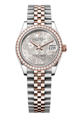 Oyster Perpetual Datejust 31 in Oystersteel and Everose gold features a silver floral-motif, diamond-set dial and a Jubilee bracelet 278381RBR-Silver