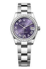 Oyster Perpetual Datejust 31 in Oystersteel and white gold features an aubergine, diamond-set dial and an Oyster bracelet 278384RBR-Aubergine