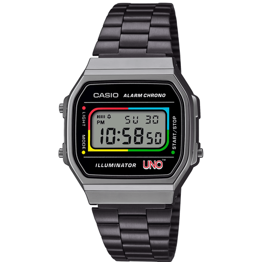 Casio A168WEUC-1A Vintage UNO Collaboration Model Black