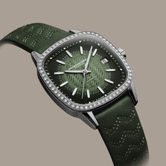 Freelancer Ladies Automatic 60 Diamonds Green Dial Leather Strap Watch, 34.5 x 34.5mm 2490-SCS-52051