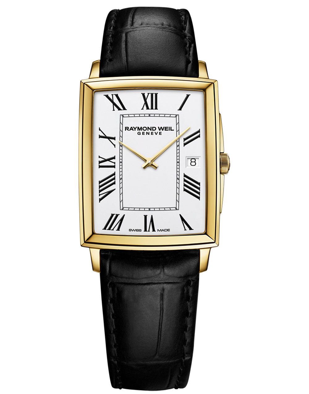 Toccata Men's Rectangular Gold PVD White Dial Leather Strap Watch, 37 x 29mm 5425-PC-00300