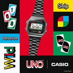 Casio A168WEUC-1A Vintage UNO Collaboration Model Black