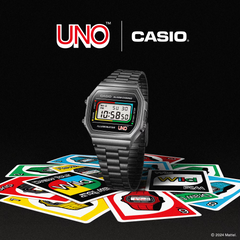 Casio A168WEUC-1A Vintage UNO Collaboration Model Black