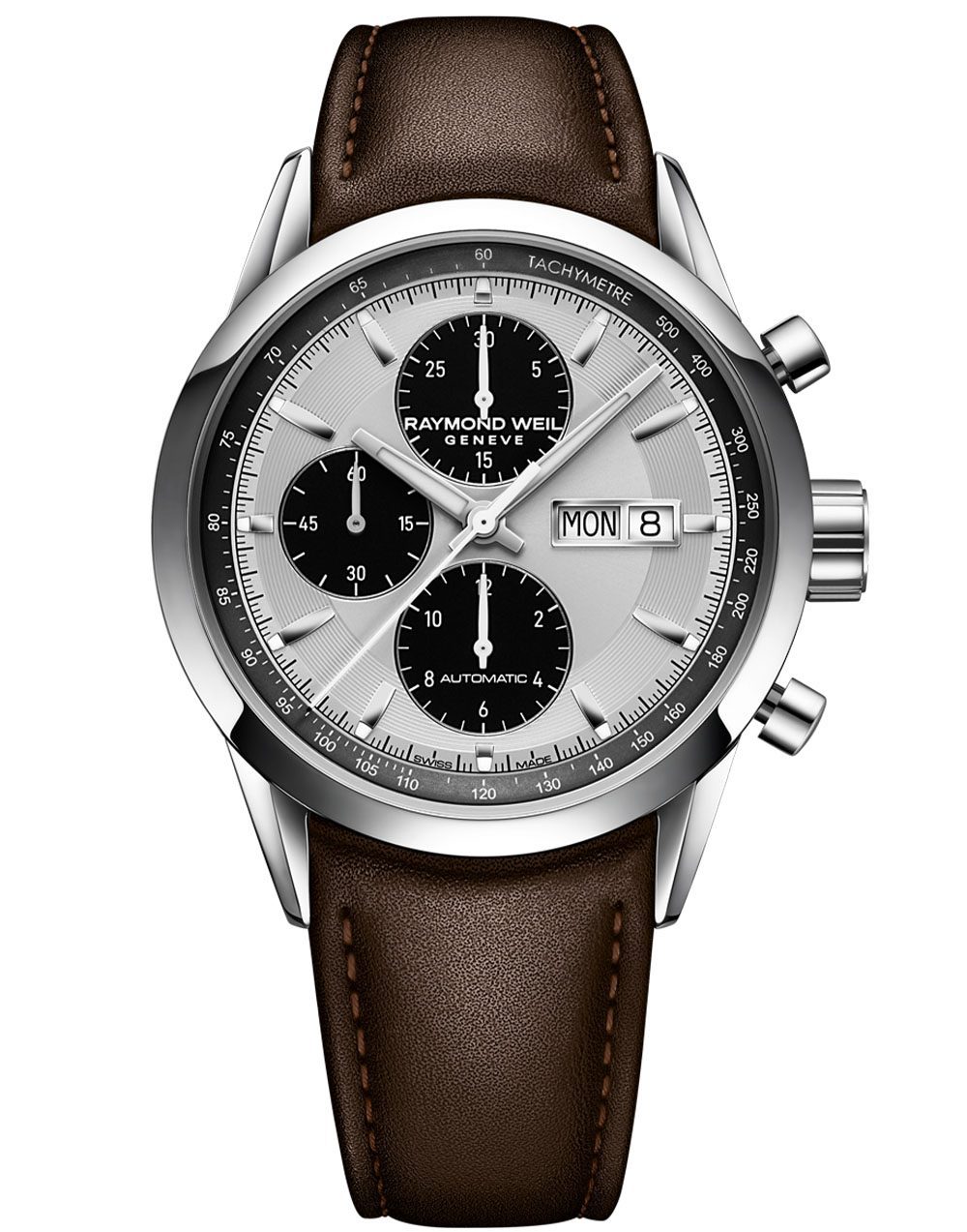 Freelancer Men's Automatic Chronograph Silver Dial Brown Leather Watch, 42MM 7732-STC-65201