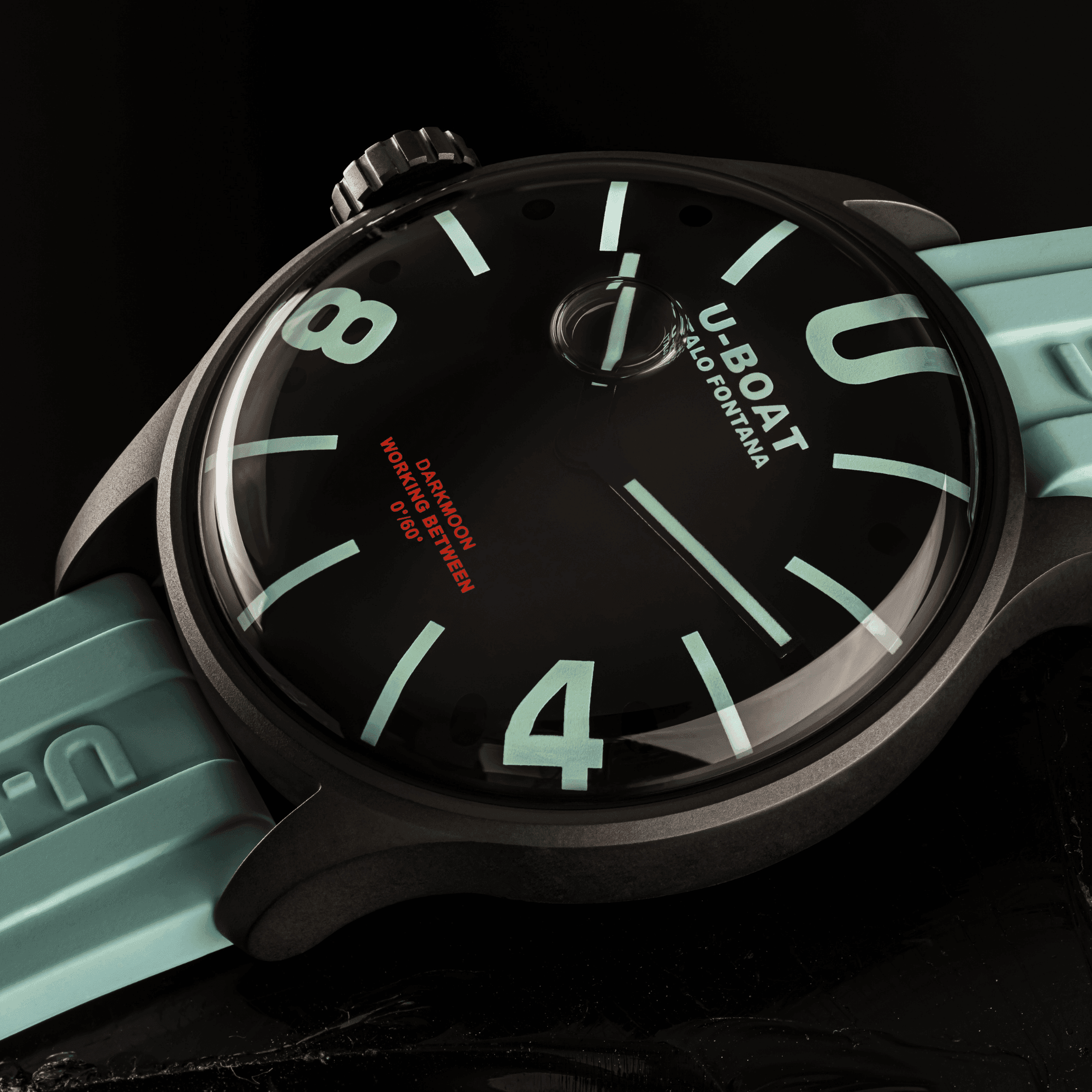U-Boat Darkmoon Bk Curve Aquamarine Pvd 9526/B