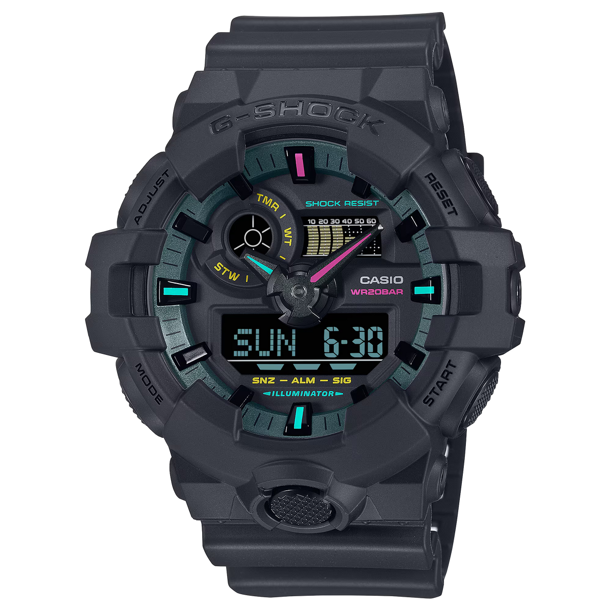 G-Shock GA700MF-1A Bold Black Vibrant Color Ana-Digi Flourescent