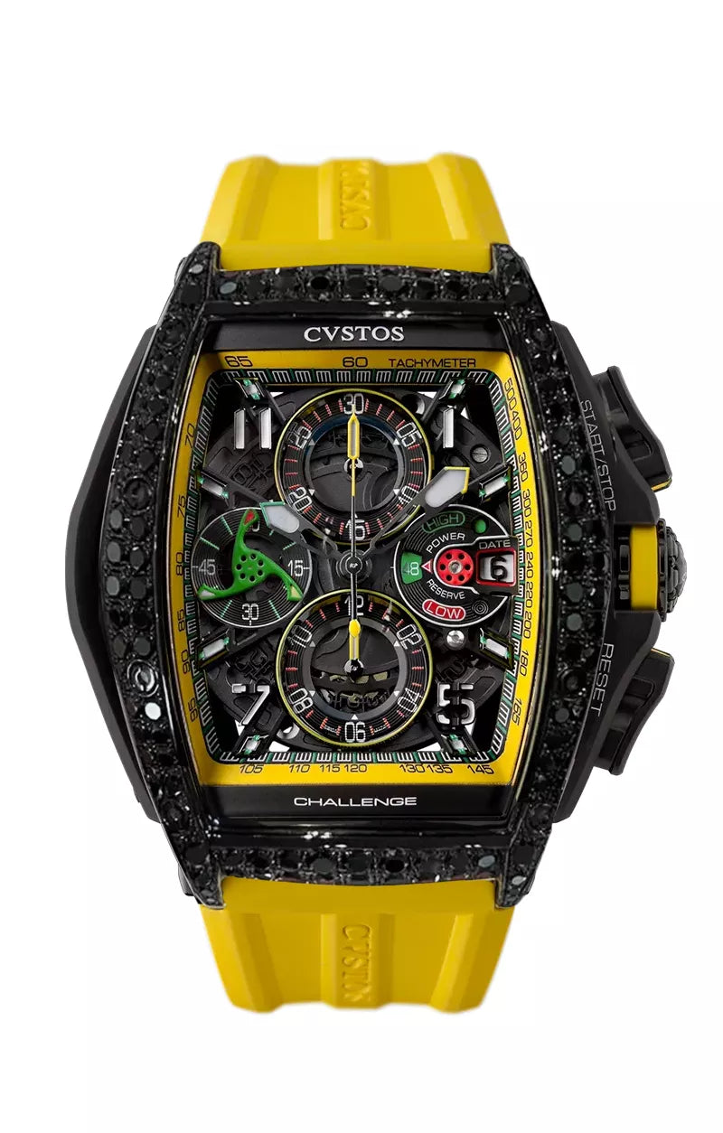 Chrono Black Steel/2 Row Black Diamonds/Yellow B00107.4102002