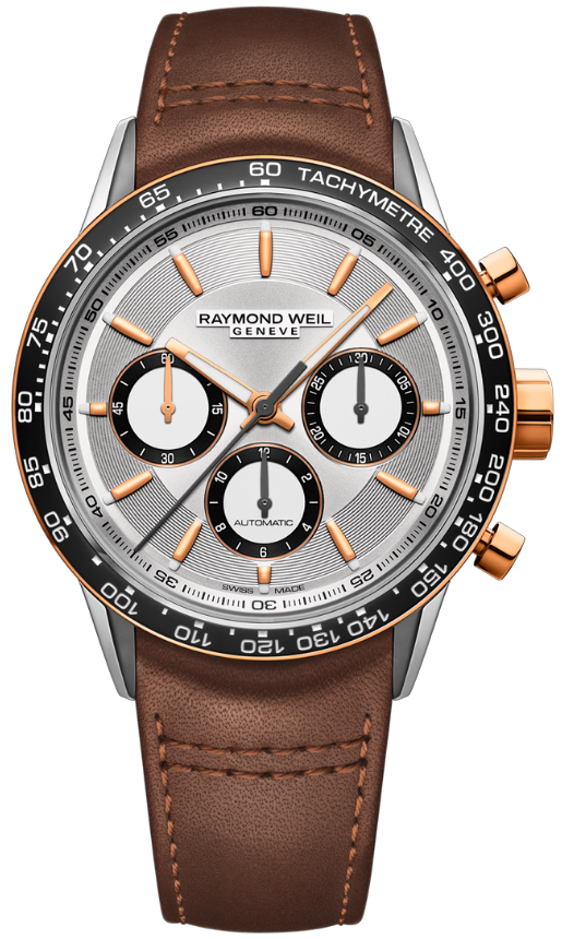 Freelancer Men's Automatic Chronograph Silver Dial Brown Leather Strap Watch, 43.5mm 7741-S51-65021