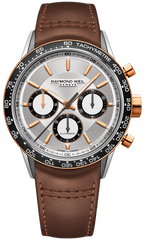 Freelancer Men's Automatic Chronograph Silver Dial Brown Leather Strap Watch, 43.5mm 7741-S51-65021