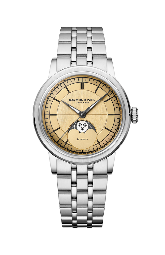 Raymond Weil Millesime Moonphase 35 mm, honey dial 2145-ST-10001