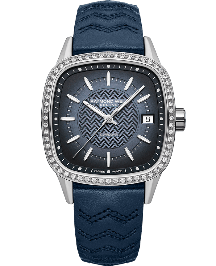 Freelancer Ladies Automatic 60 Diamonds Blue Dial Leather Strap Watch, 34.5 x 34.5mm 2490-SCS-50051