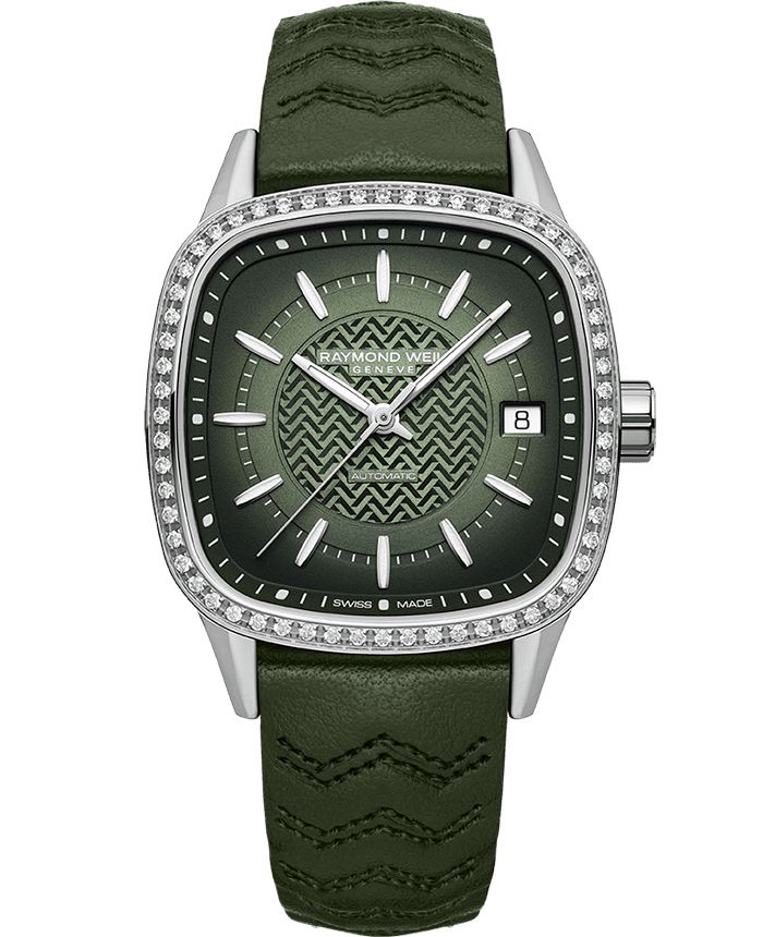 Freelancer Ladies Automatic 60 Diamonds Green Dial Leather Strap Watch, 34.5 x 34.5mm 2490-SCS-52051