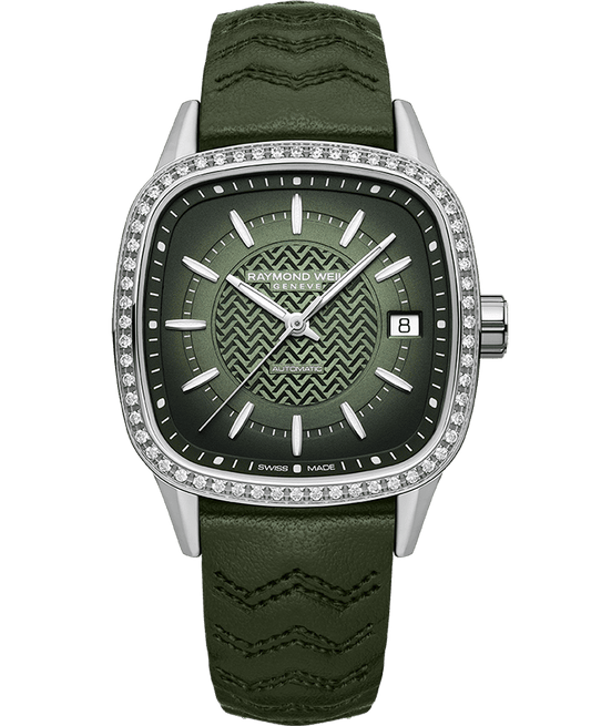 Freelancer Ladies Automatic 60 Diamonds Green Dial Leather Strap Watch, 34.5 x 34.5mm 2490-SCS-52051