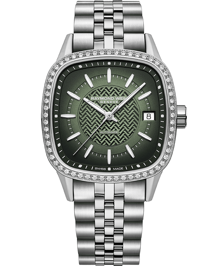 Freelancer Ladies Automatic 60 Diamonds Green Dial Bracelet Watch, 34.5 x 34.5mm 2490-STS-52051