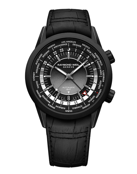 Freelancer Men's GMT Worldtimer Black Dial Leather Strap Watch, 41mm 2765-BKC-20001