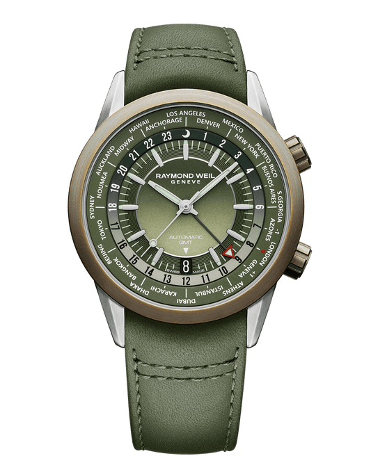 Freelancer Men's GMT Worldtimer Green Dial Leather Strap Watch, 41mm 2765-SBC-52001