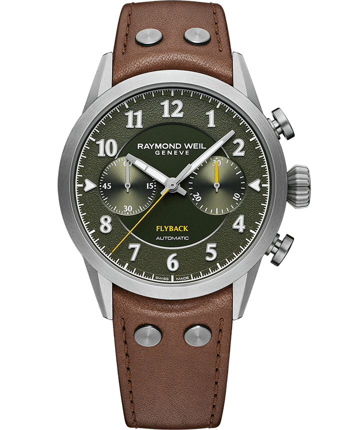 Freelancer Men's Pilot Flyback Chronograph Green Dial Brown Leather Strap Watch, 42MM 7783-TIC-05520