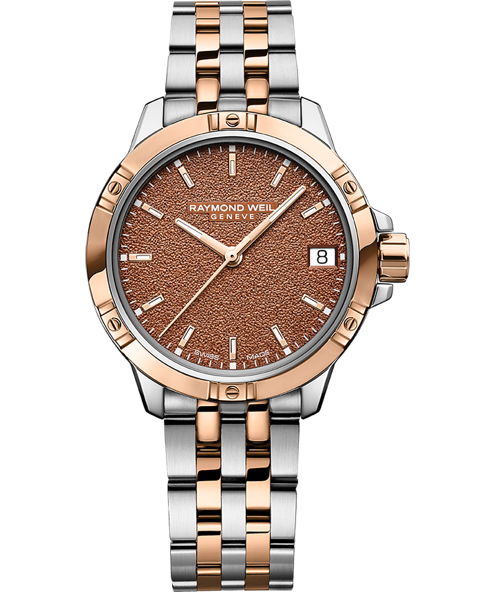 Tango Ladies Quartz Terra Cotta Frosted Dial Two-Tone Bracelet Watch, 30mm 5960-SP5-70061