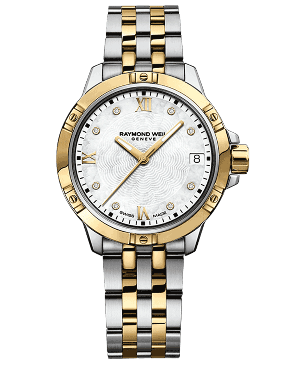 Tango Ladies Quartz 8 Diamond White Dial Gold PVD Two-Tone Bracelet Watch, 30mm 5960-STP-00995