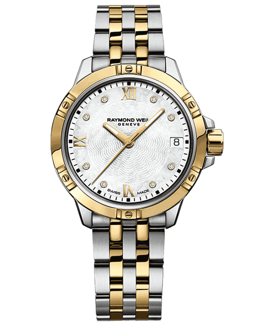 Tango Ladies Quartz 8 Diamond White Dial Gold PVD Two-Tone Bracelet Watch, 30mm 5960-STP-00995