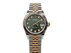 Rolex Lady-Datejust 28 Two-Tone / Fluted / Olive-Green / Diamond-Set / Jubilee 124300