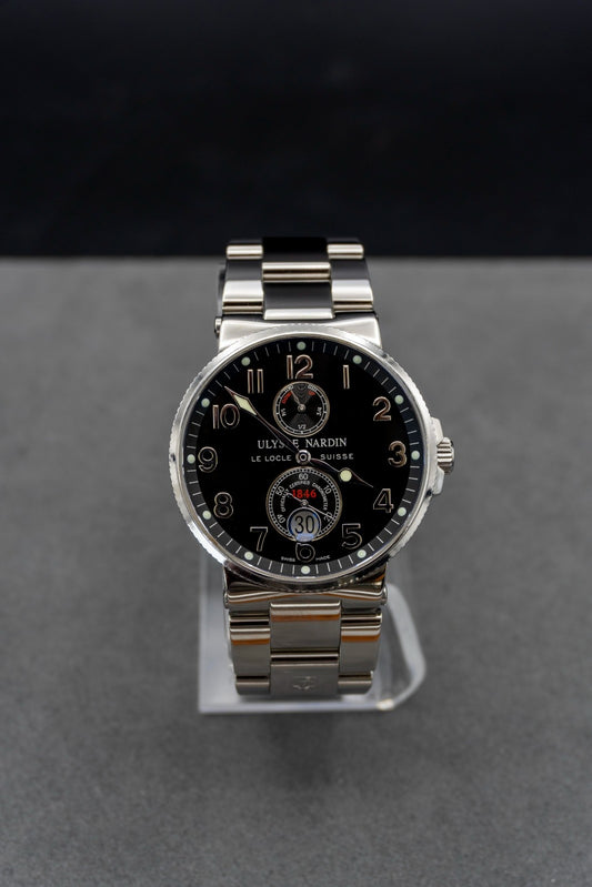 Ulysse Nardin Maxi Marine Chronometer steel bracelet black dial 263-66