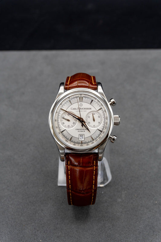 Carl F. Bucherer Flyback chrono steel silver dial on strap 10919.08 15.0007