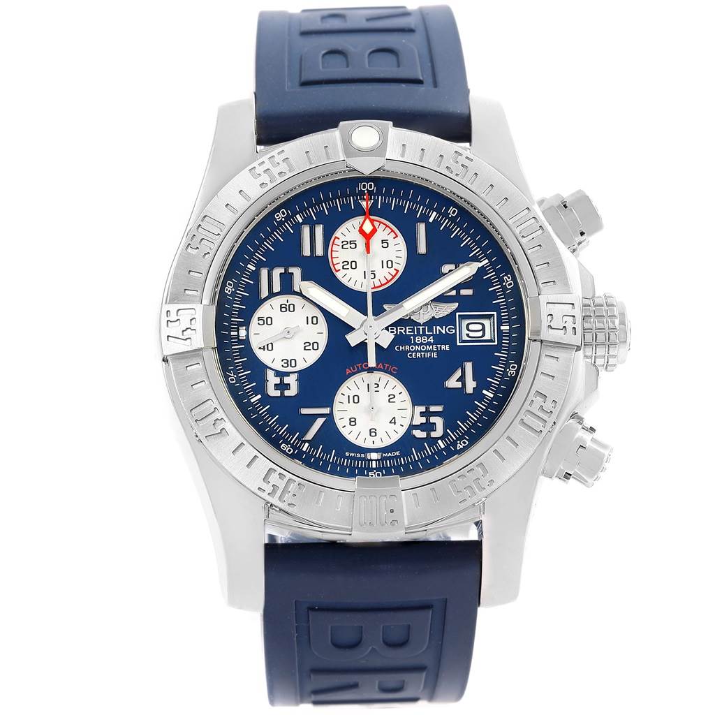 Breitling avenger chrono steel blue dial blue rubber strap pre owned watch A13381