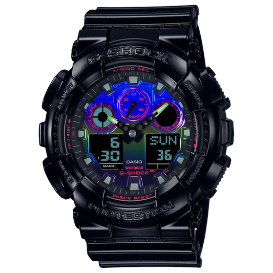 G-Shock GA100RGB-1A Virtual Rainbow Cybertech Glossy Black