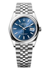 Rolex Oyster Perpetual Datejust 36 in Oystersteel features a bright blue dial and a Jubilee bracelet 126200-Blue